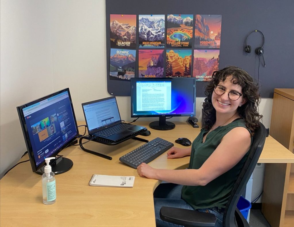 Tori turns toward the camera before delivering virtual public comment to the EPA.